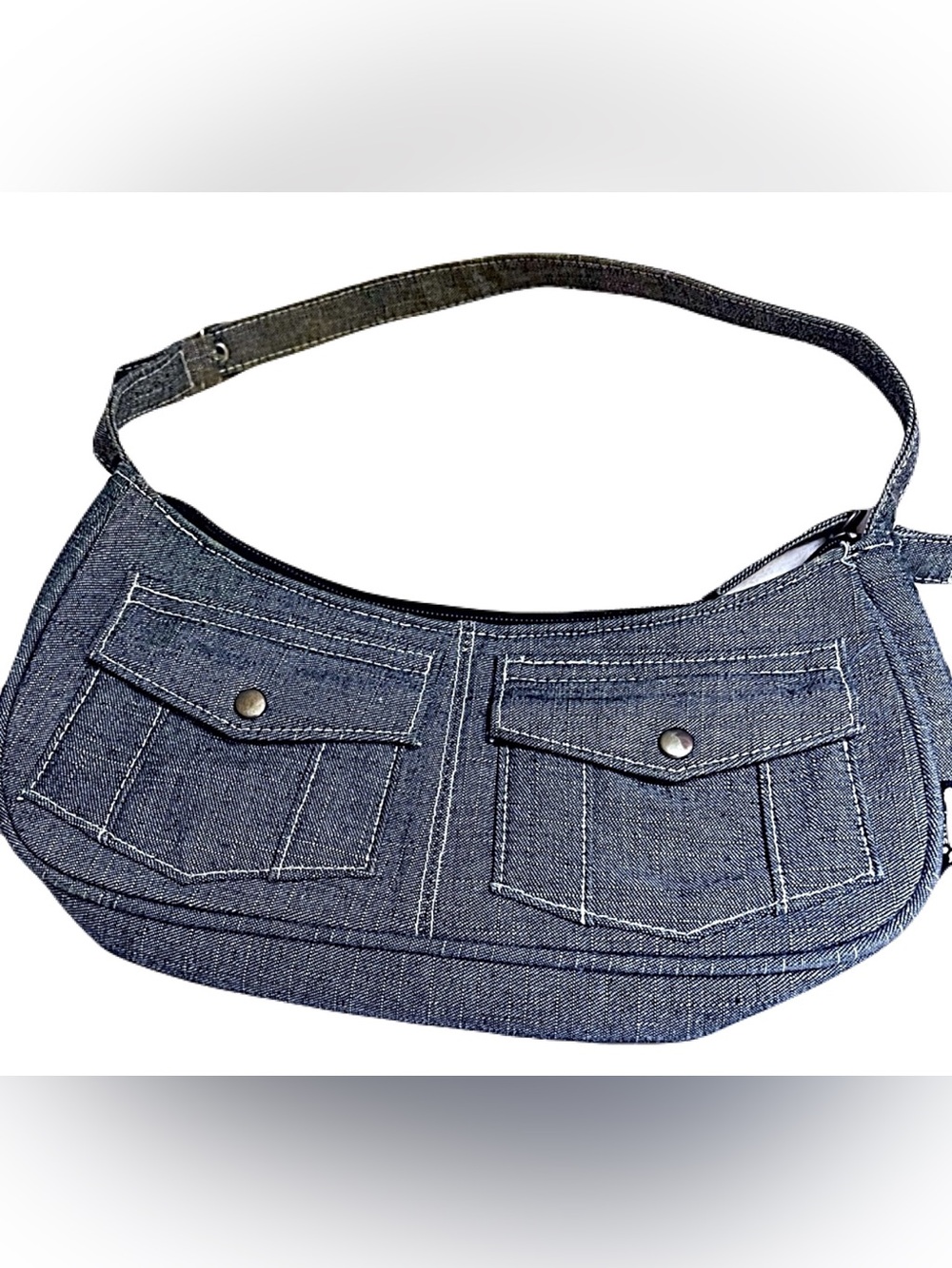 ALIAS Denim Shoulder Bag with Front Flap Pockets